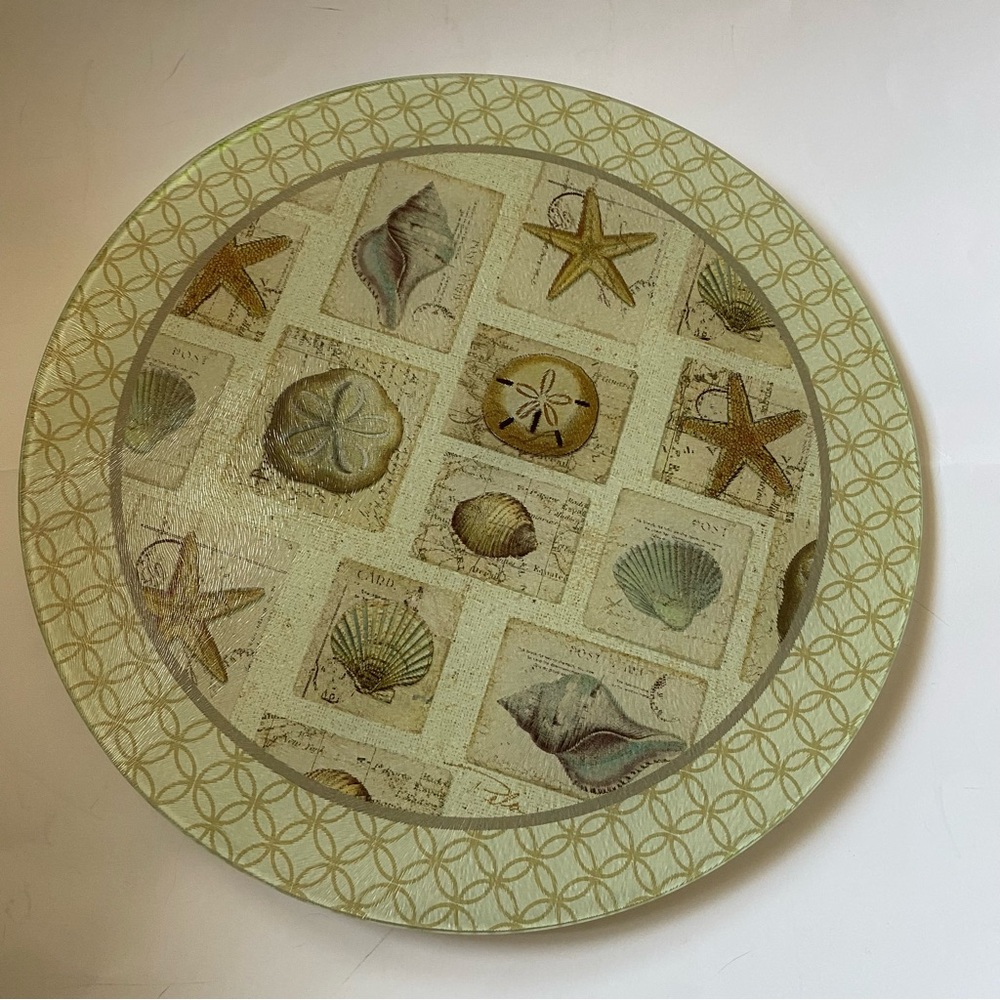 Round Tempered Glass Lazy Susan With Sea Shell Design
